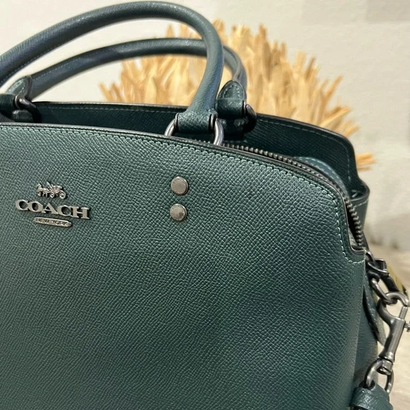 Coach large Lillie 91493 leather forest green satchel crossbody women purse - Picture 5 of 11